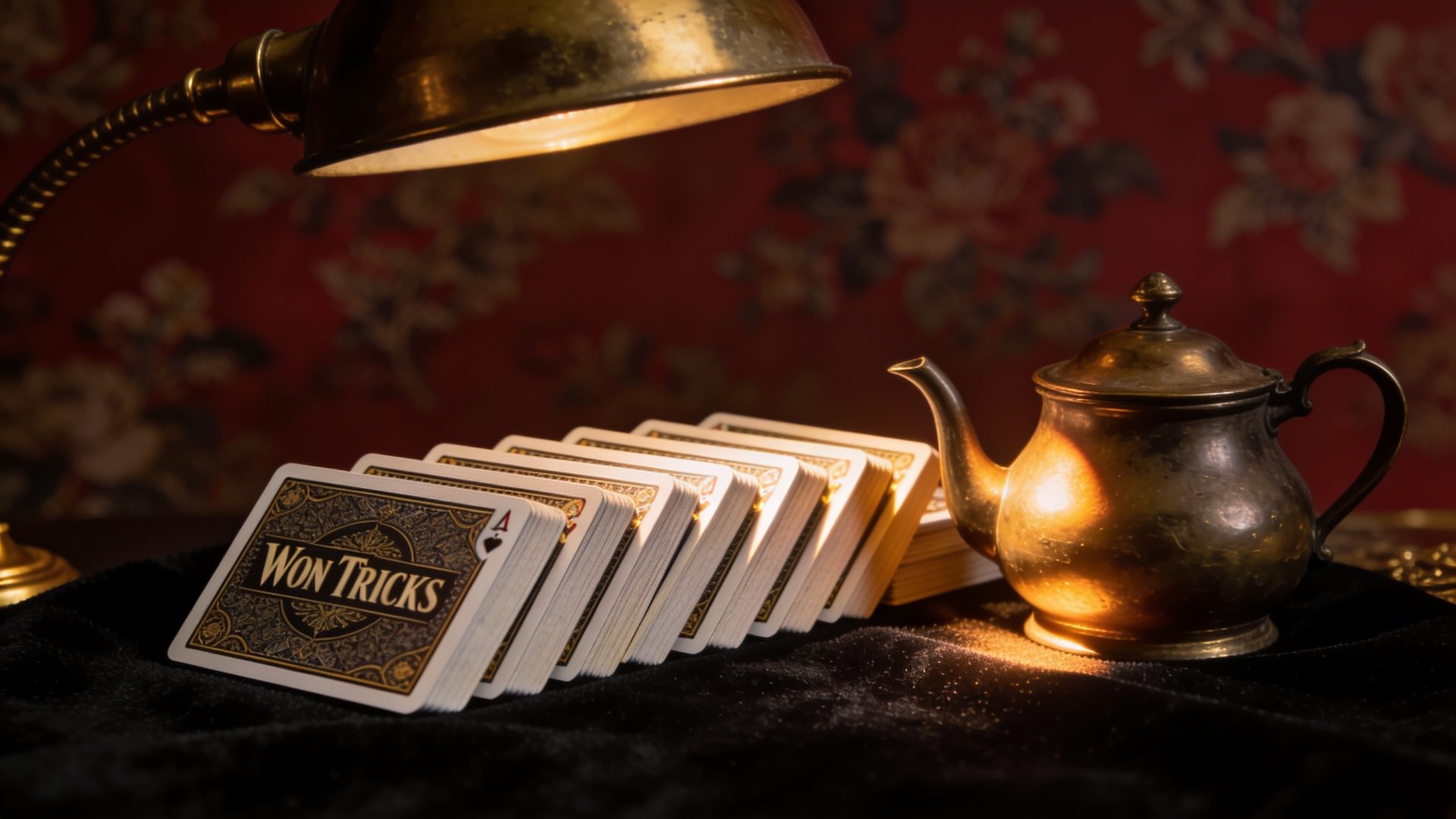 Court Piece on the W.F.A. deck, on black velvet under a brass lamp