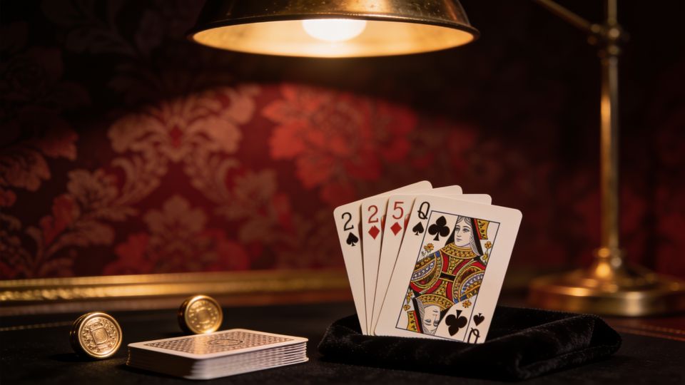 Euchre on the W.F.A. deck, on black velvet under a brass lamp