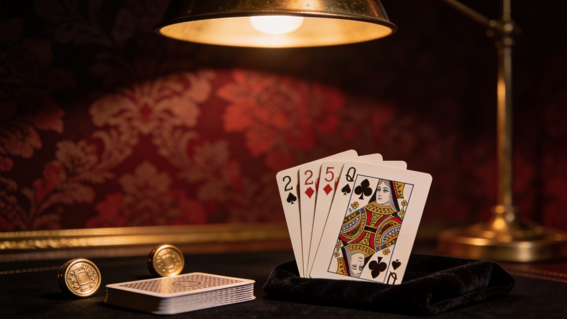 Euchre on the W.F.A. deck, on black velvet under a brass lamp