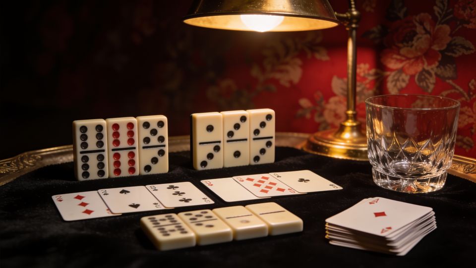 Gin Rummy on the W.F.A. deck, on black velvet under a brass lamp