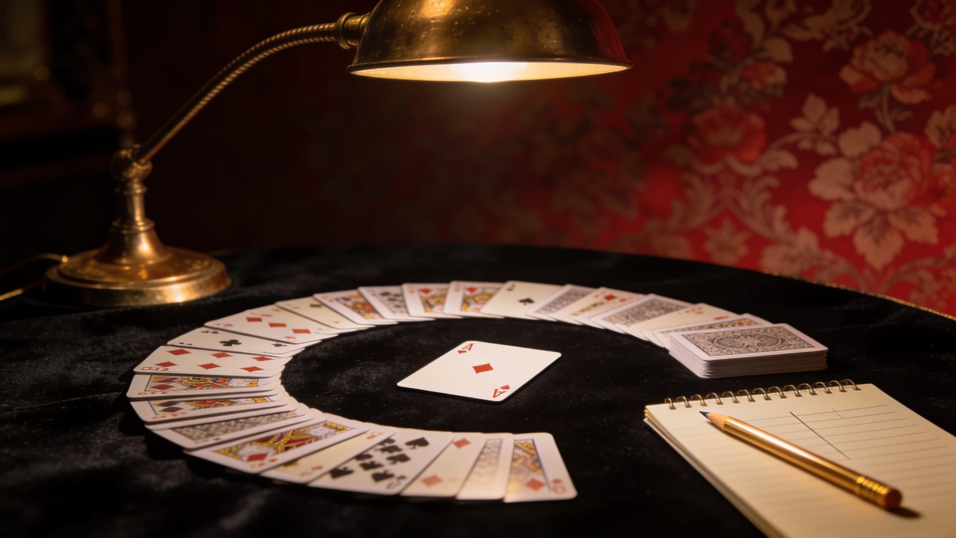 Oh Hell on the W.F.A. deck, on black velvet under a brass lamp