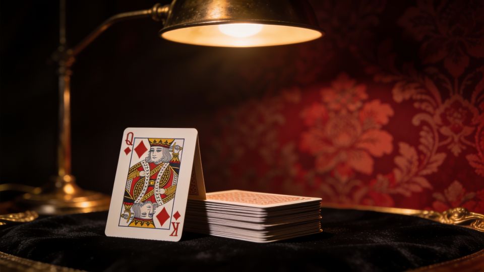 Old Maid on the W.F.A. deck, on black velvet under a brass lamp