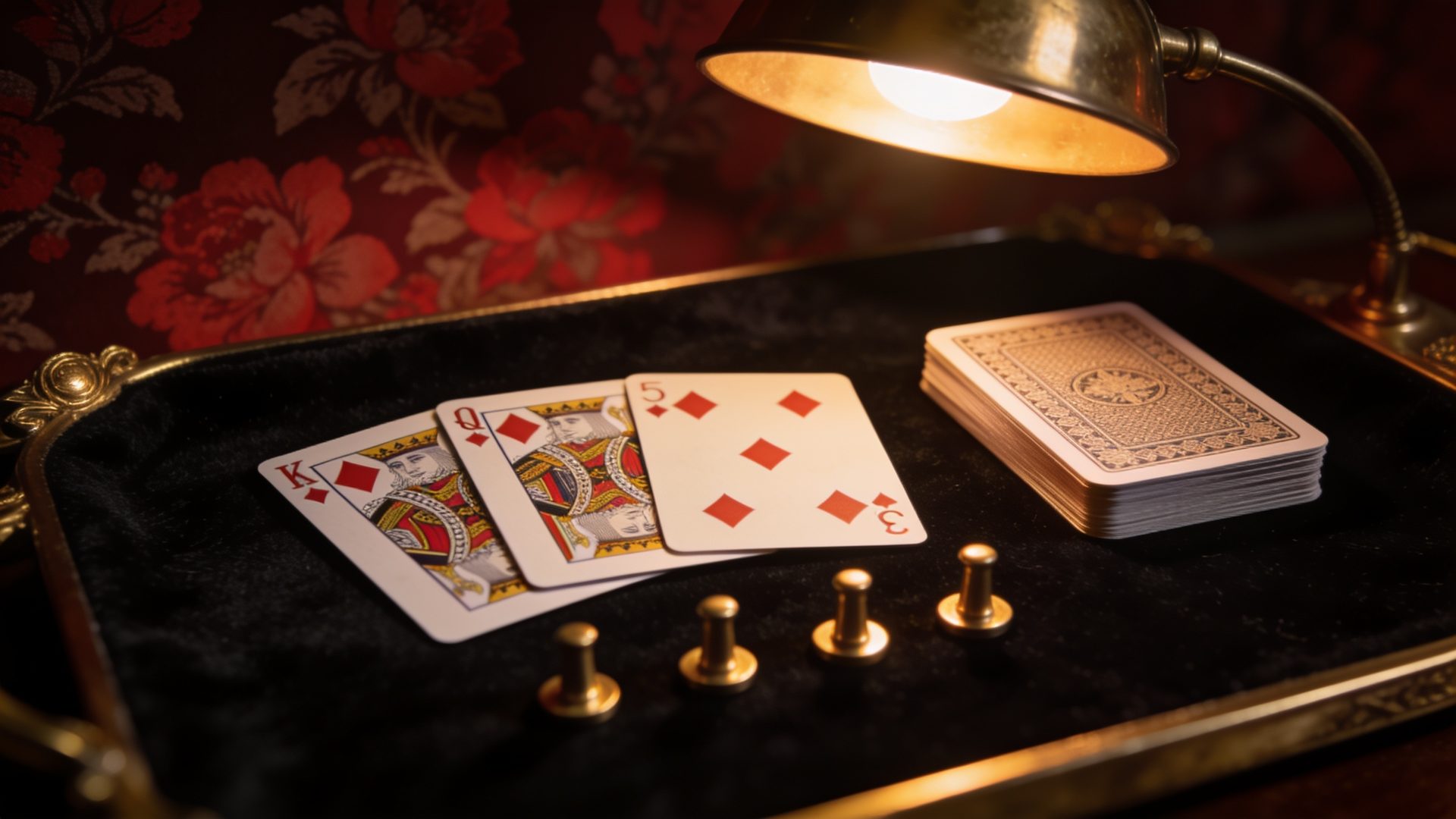 Pinochle on the W.F.A. deck, on black velvet under a brass lamp