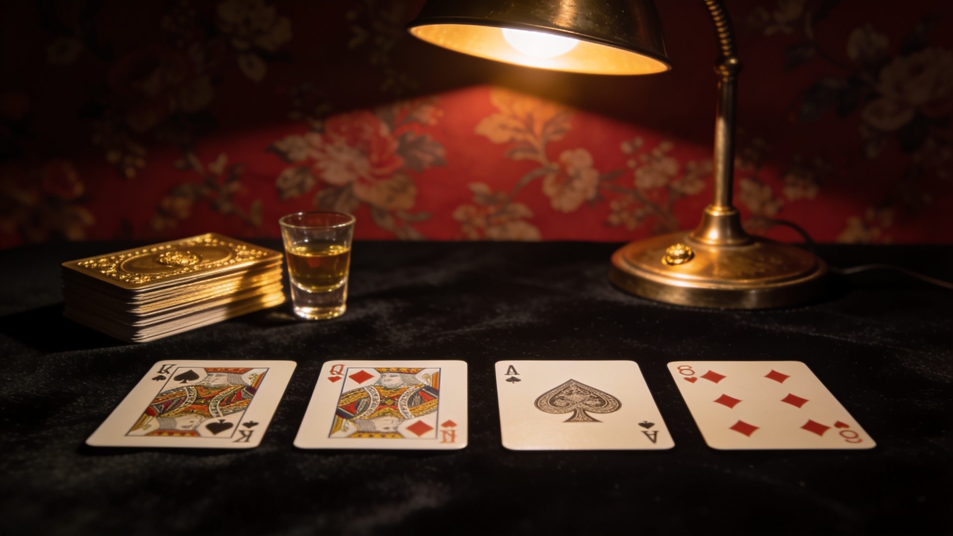 Scopa on the W.F.A. deck, on black velvet under a brass lamp