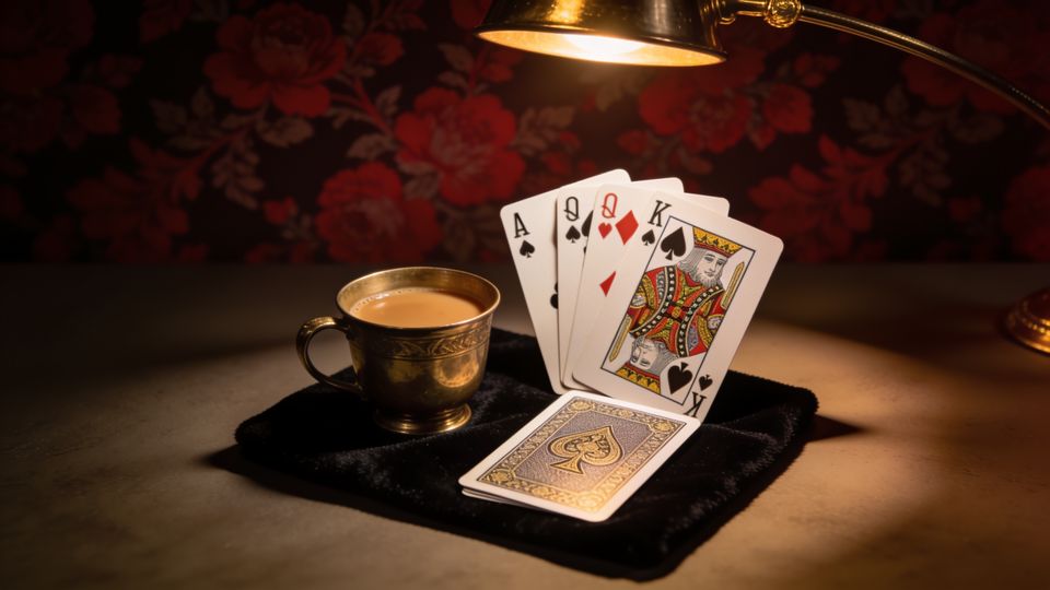 Twenty Nine on the W.F.A. deck, on black velvet under a brass lamp