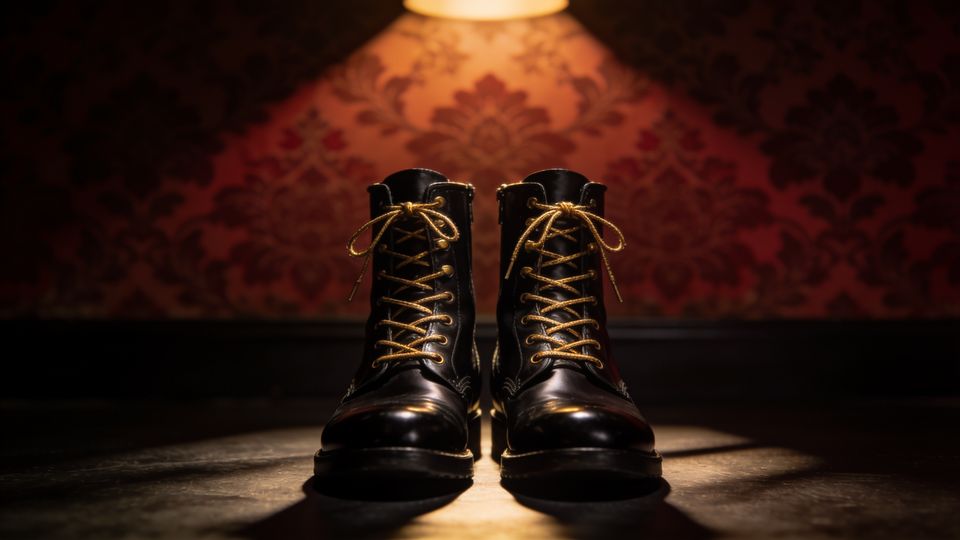Polished black service boots with gold laces