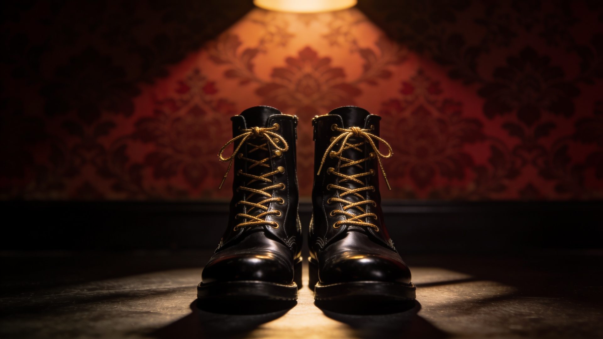 Polished black service boots with gold laces